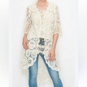Cream Crochet Open Cardigan OS